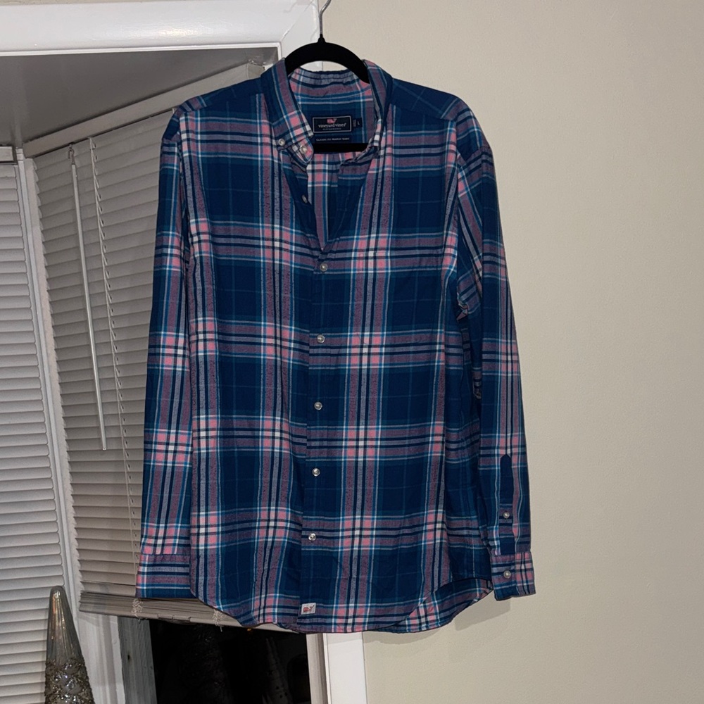 Vineyard Vines Blue and Pink Plaid Button Down Shirt